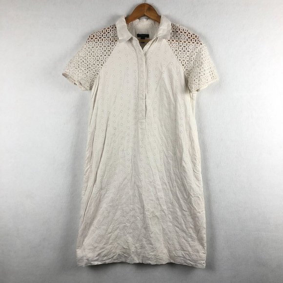 J. Crew Women's Size 6 White Eyelet Embroidered 100% Cotton Mini Shirtdress - Picture 1 of 9